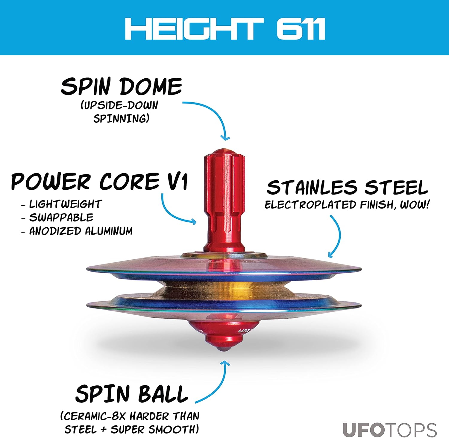 UPPER FIELD ONE【UFO】 Height 611 Metal Spinning Top UFO Tops