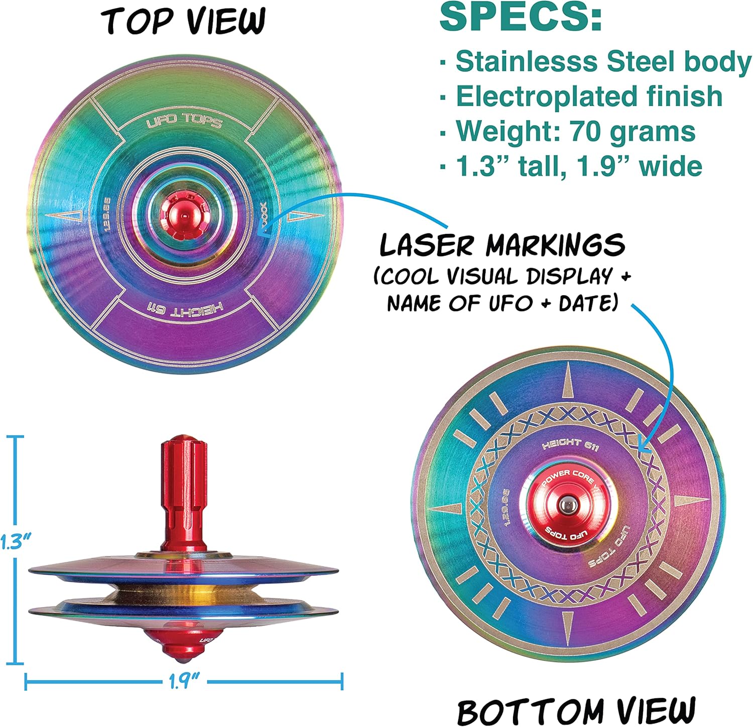 UPPER FIELD ONE【UFO】 Height 611 Metal Spinning Top UFO Tops